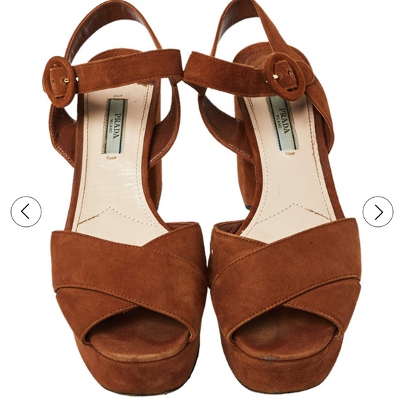 BNIB Prada Suede Platform Brown Sandal cross strap size 38 8 - Picture 4 of 10